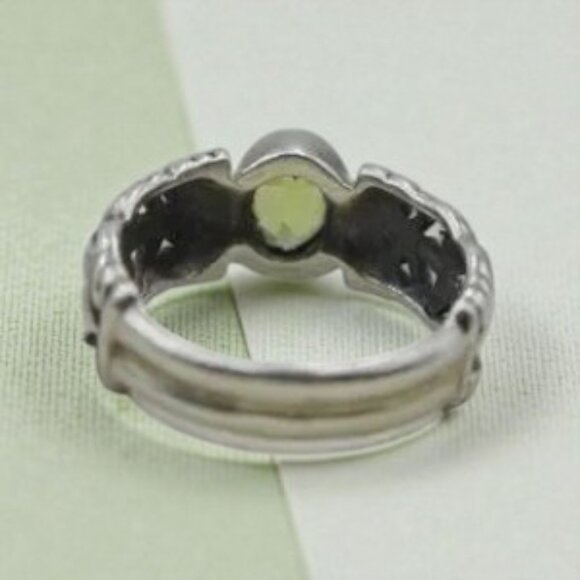 Vintage Samuel Benham Sterling Peridot Ring Cushion Cut Stone August Birthstone - Picture 5 of 9